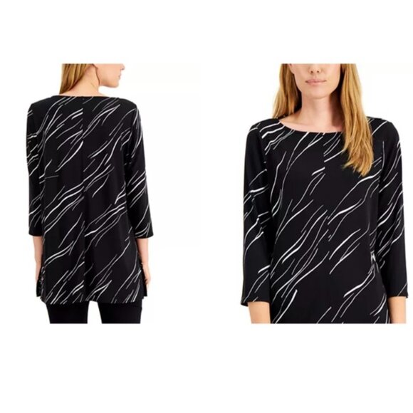 NWT Alfani Boat-Neck 3/4-Sleeve Printed Tunic M - Picture 2 of 10